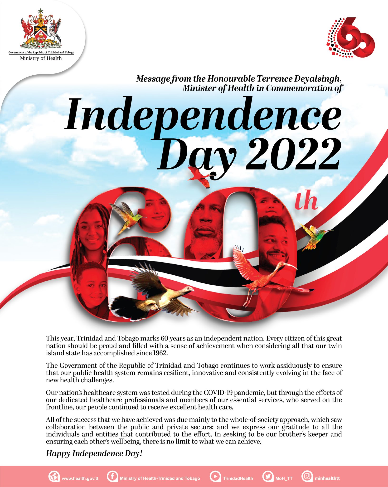 Message from the Honourable Terrence Deyalsingh, Minister of Health in Commemoration of Independence Day 2022