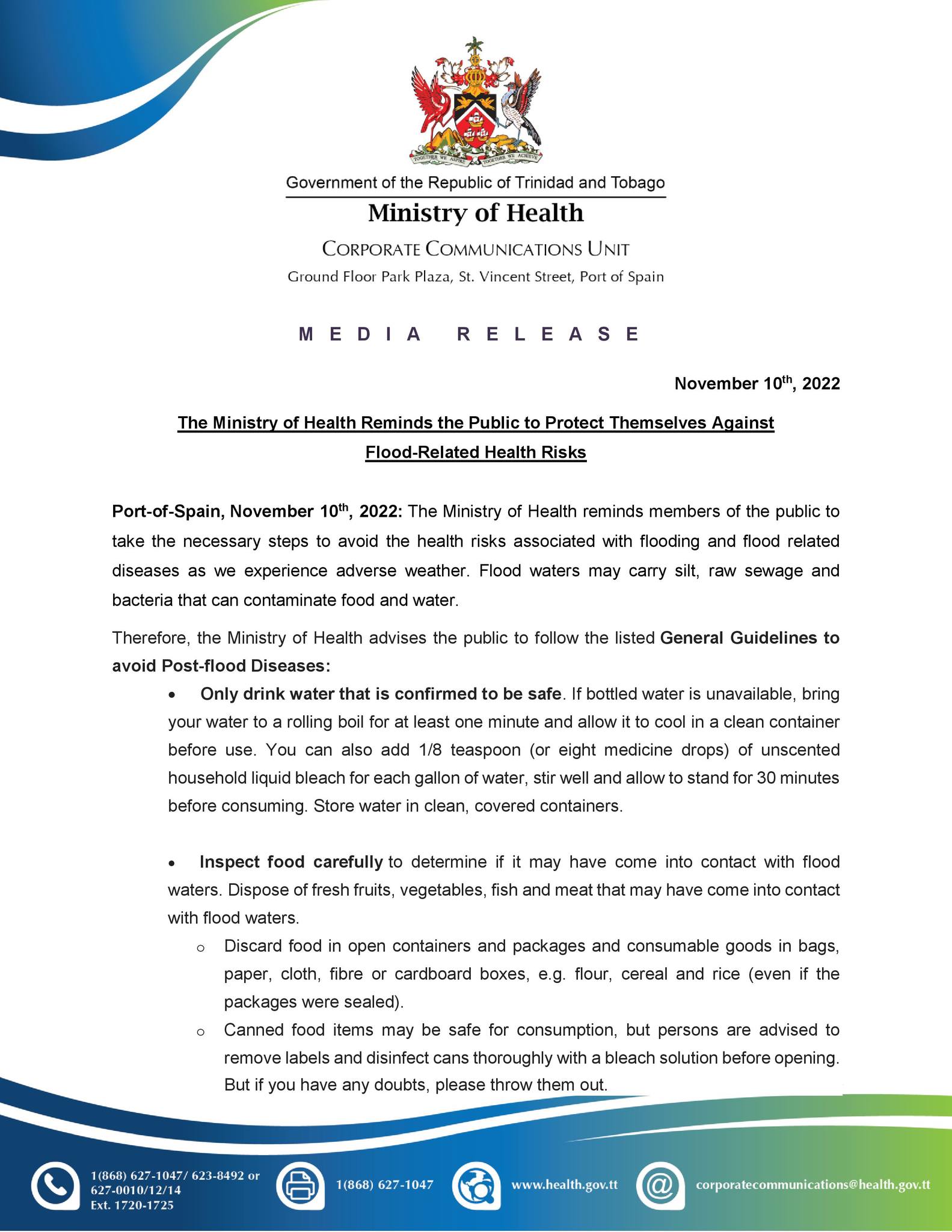 MoH Media Release - The Ministry of Health Reminds the Public to Protect Themselves Against Flood-Related Health Risks