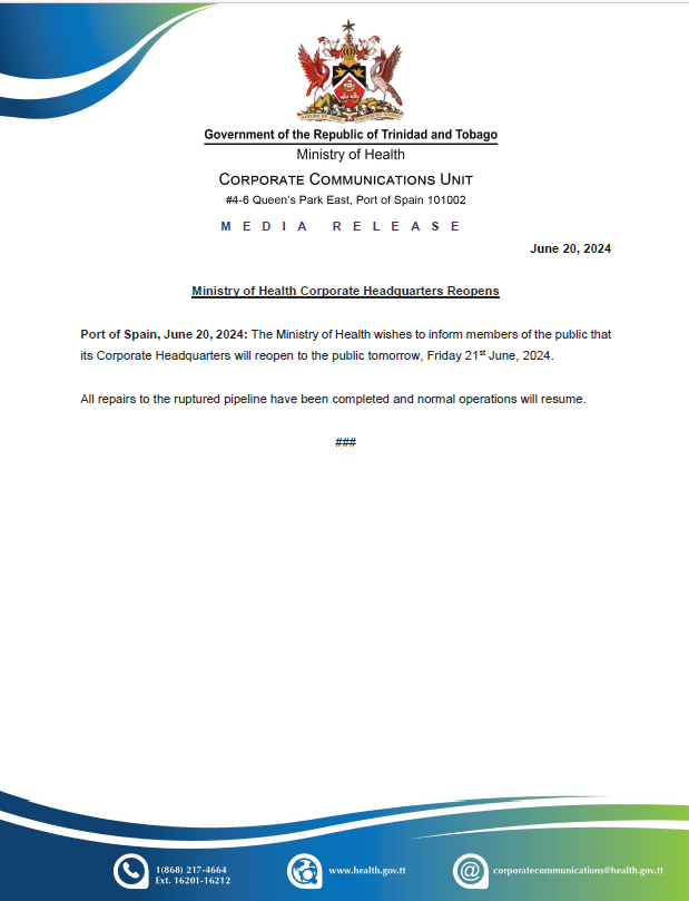 Ministry of Health Corporate Headquarters Reopens