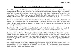 MoH Release: Ministry of Health continues its Leadership Enhancement Programme