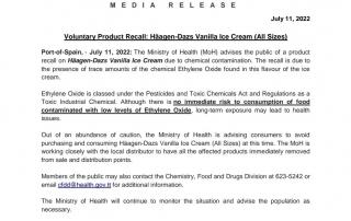 Voluntary Product Recall: Häagen-Dazs Vanilla Ice Cream (All Sizes)