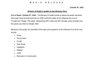 Media Release - Ministry of Health’s update on the Influenza Virus
