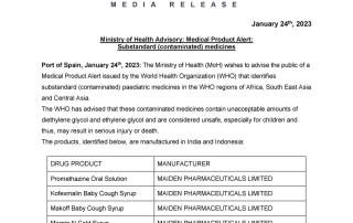 Media Release - WHO Medical Product Alert: Substandard (contaminated) Medicines