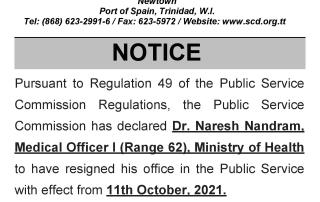Notice - Resignation of Office, Dr. Naresh Nandram