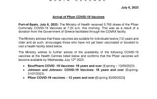 Media Release - Arrival of Pfizer COVID-19 Vaccines