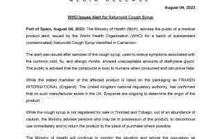 Media Release - WHO Issues Alert for Naturcold Cough Syrup