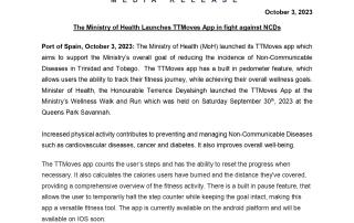 Media Release - Ministry of Health launches TTMoves App in fight against NCDs