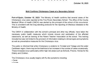 Media Release - MoH Confirms Chickenpox Cases at a Secondary School