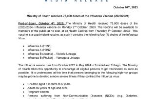 Media Release - Ministry of Health receives 75,000 doses of the Influenza Vaccine (2023/2024)