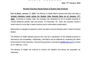 Media Release - Voluntary Recall Notice of Quaker Oats Products