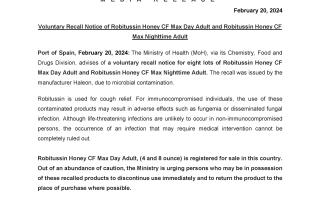 Voluntary Recall Notice of Robitussin Honey CF Max Day Adult and Robitussin Honey CF Max Nighttime Adult