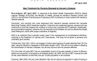 New Treatment for Persons Exposed to Hansen’s Disease 