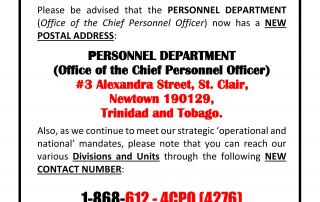 New Address and Contact Number for Personnel Department