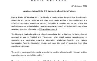 Update on vaccination e-certification platform