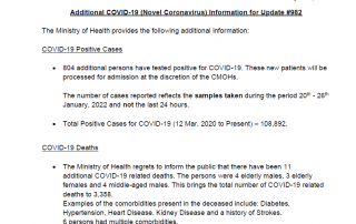 COVID-19 UPDATE - Thursday 27th January 2022